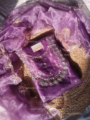 Organza suit set with mirror hand work with work dupatta