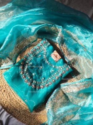 Organza suit set with mirror hand work with work dupatta