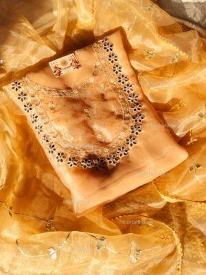 Organza suit set with mirror hand work with work dupatta