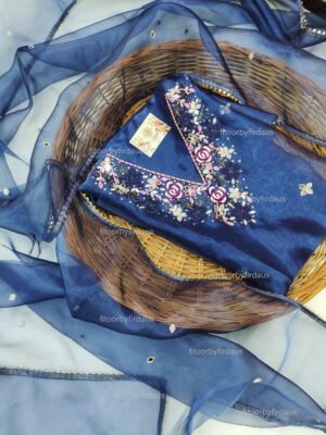 Organza suit set with beaded and mirror handwork