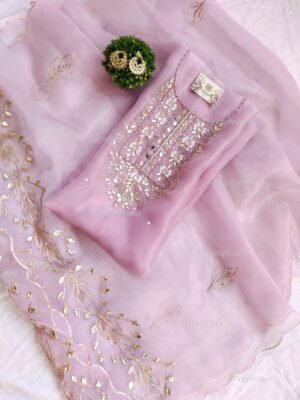 Organza suit set with gota patti and mirror work