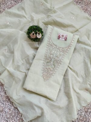 Chanderi cotton suit set with zardozi handwork