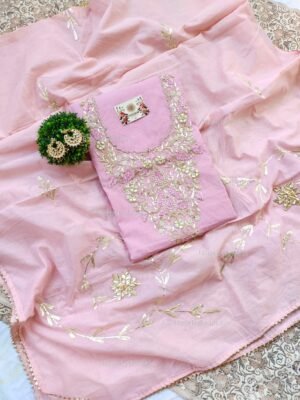 Chanderi cotton suit set with zardozi handwork