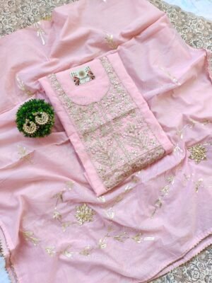 Chanderi cotton suit set with zardozi handwork