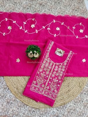 Chanderi cotton suit set with zardozi handwork