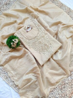 Chanderi cotton suit set with zardozi handwork