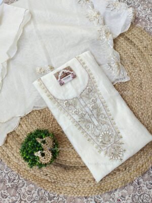Chanderi cotton suit set with zardozi handwork
