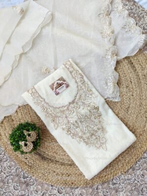 Chanderi cotton suit set with zardozi handwork