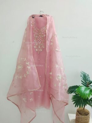 Organza suit set with gota patti and zardozi work