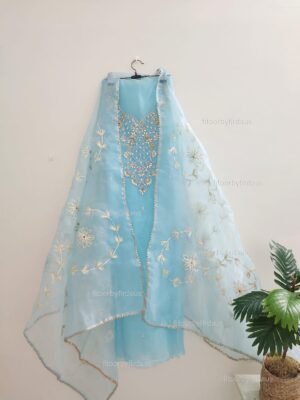 Organza suit set with gota patti and zardozi work