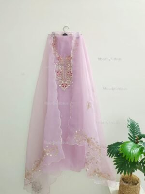 Organza suit set with gota patti and zardozi work