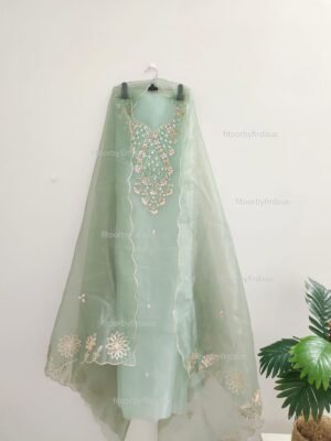 Organza suit set with gota patti and zardozi work