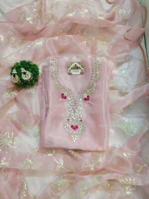 Organza suit set with gota patti and zardozi work