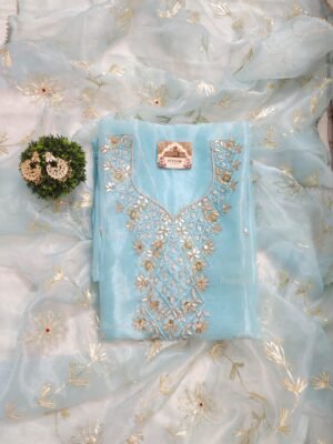 Organza suit set with gota patti and zardozi work