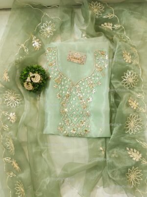 Organza suit set with gota patti and zardozi work