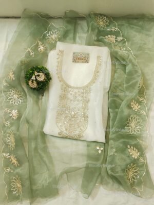 Organza suit set with gota patti and zardozi work