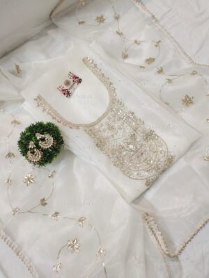 Organza suit set with gota patti and zardozi work