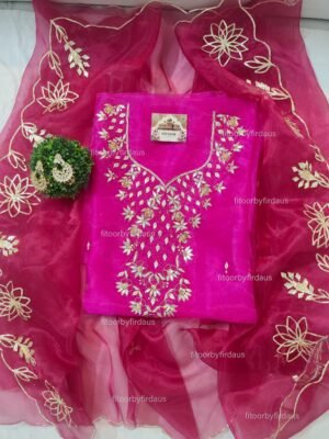 Organza suit set with gota patti and zardozi work