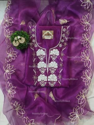 Organza suit set with beaded hand work