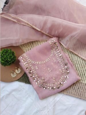 Organza suit set with mirror work