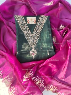 Glass Tissue suit set with gota patti handwork and work dupatta