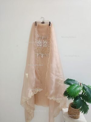 Organza suit set with gota patti and zardozi work