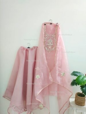 Organza Skirt Suit Set with zardozi, gota patti handwork