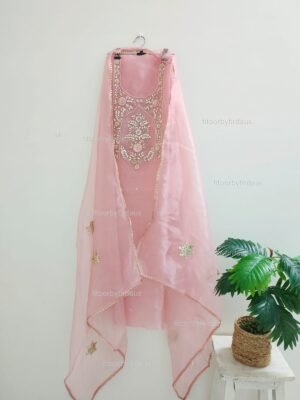 Organza suit set with gota patti and zardozi work
