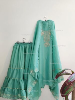 Pure tissue crepe Sharara Suit with zardozi work