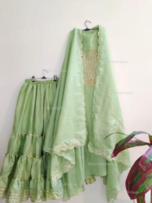 Pure tissue crepe Sharara Suit with zardozi work