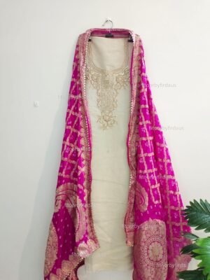 Tissue Crepe suit set with gota patti and zardozi work and Banarasi dupatta