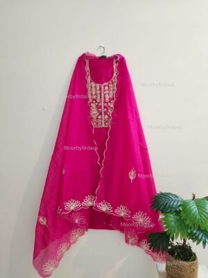 Chanderi cotton suit set with gota patti handwork