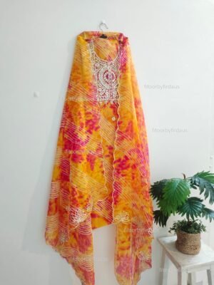 Kota doria suit set with gota patti handwork