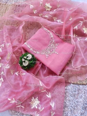 Organza suit set with zardozi work