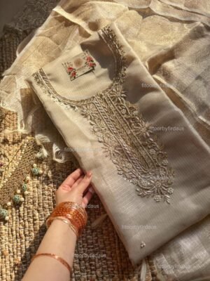 Kota Silk suit set with zardozi handwork