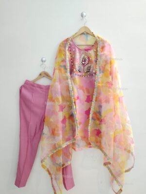 Stitched Organza suit set with gota patti handwork