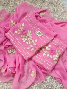 Crushed tissue suit set with gota patti handwork and work dupatta