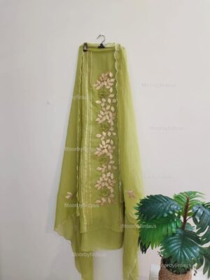 Crushed tissue suit set with gota patti handwork and work dupatta