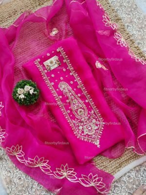 Organza suit set with gota patti and zardozi work with work dupatta