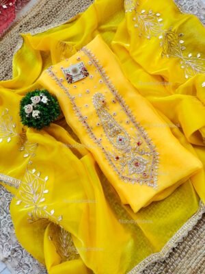 Organza suit set with gota patti and zardozi work with work dupatta