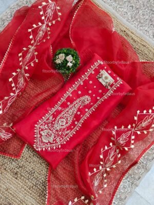 Organza suit set with gota patti and zardozi work with work dupatta