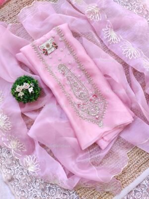 Organza suit set with gota patti and zardozi work with work dupatta