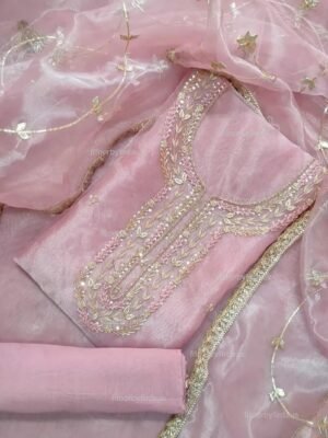 Organza suit set with zardozi work with work dupatta