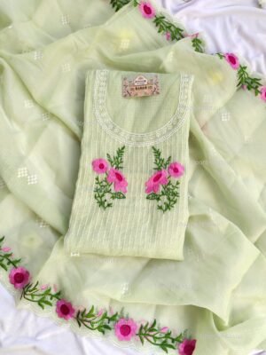 Kota Doria delicate embroidery work suit set