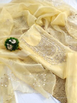 Organza suit set with gota patti and zardozi work with work dupatta