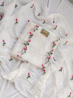 Pure Mul Chanderi with delicate embroidery suit set