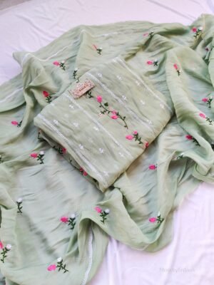 Pure Mul Chanderi with delicate embroidery suit set