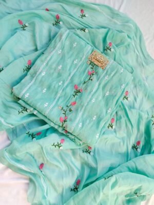 Pure Mul Chanderi with delicate embroidery suit set