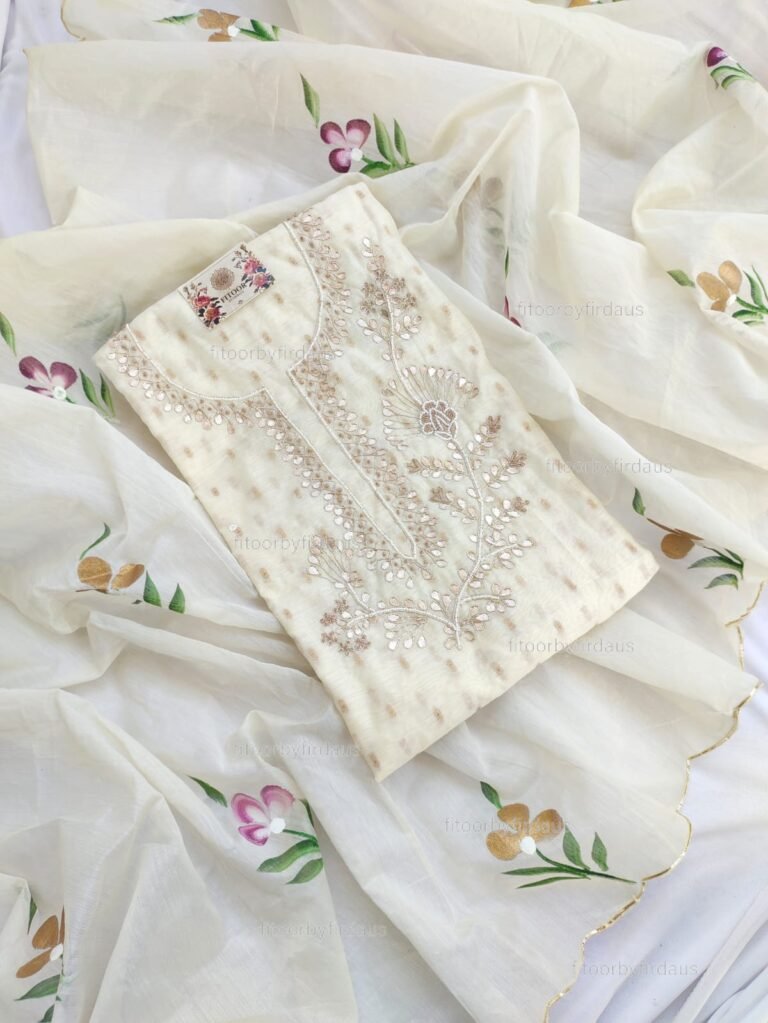 Chanderi suit set with gota patti handwork and hand painted dupatta