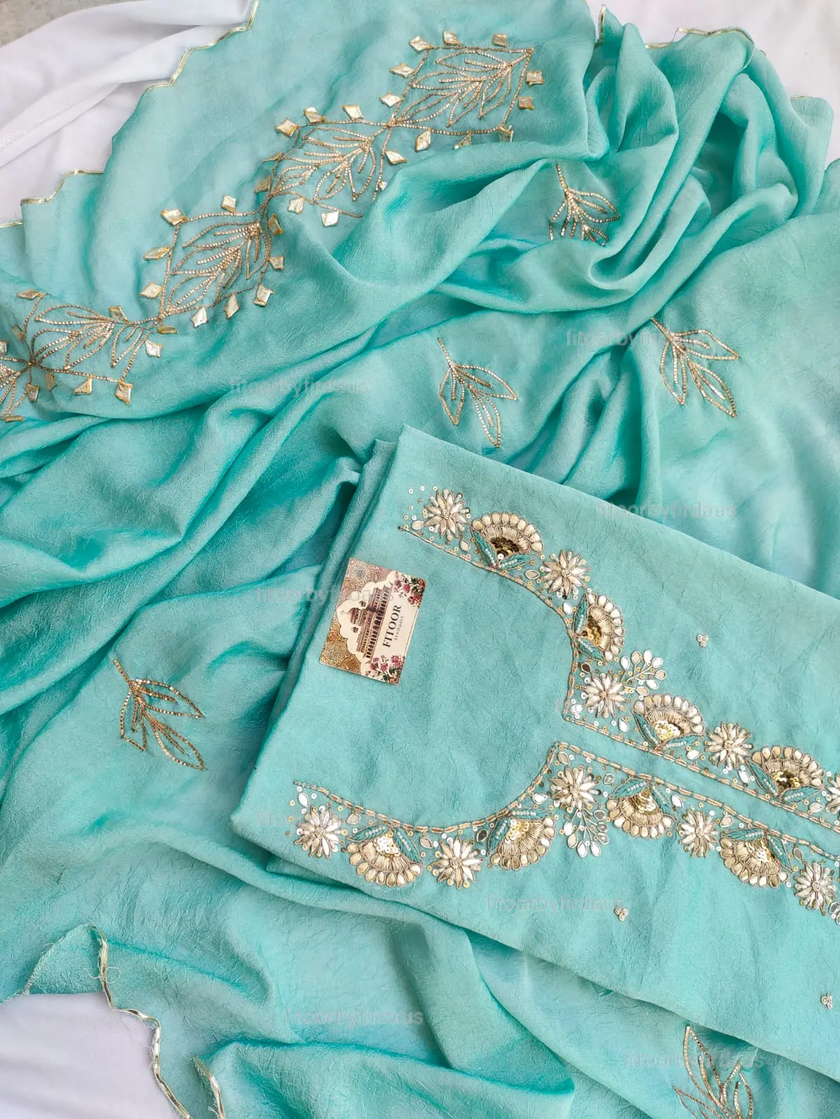 Moss crepe suit set with Zardozi, mirror, gota patti handwork and work dupatta - Image 2